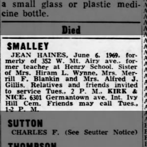 Obituary for JEAN SMALLEY HAINES