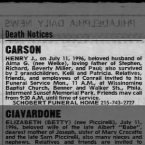 Obituary for HENRY J. CARSON